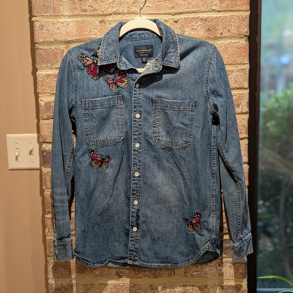 Lucky Brand Indigo Denim with Embroidered Butterfly Detail